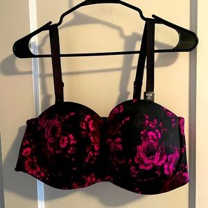 Black & Pink Floral Push Up Bra